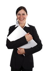 Gl&uuml;ckliche Frau mit Notebook