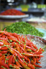 Frische Chilischoten auf dem Gemüsemarkt, Thailand