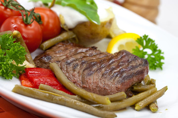Sirloin Strip Steak with green beans,tomato,pepper