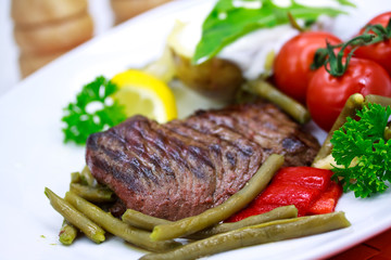 Sirloin Strip Steak with green beans,tomato,pepper