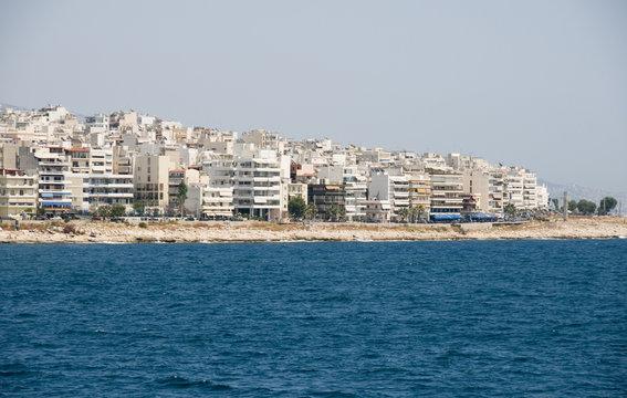 view of metropolitan area of athens greece from the port