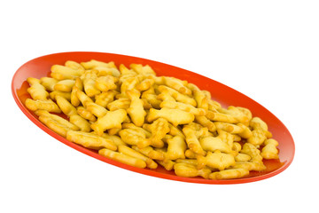 Little Crackers on Red Plate