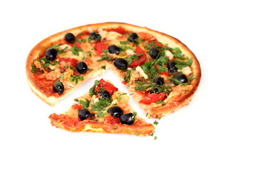 tasty Pizza with olives isolated on white