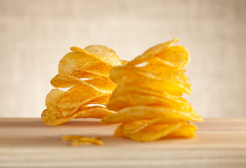 potato crisps two stacks focus on the further one