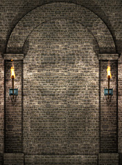 Stone wall with torches