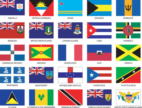 Complete set of 25 Caribbean Countries Flags