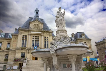 Peel and stick wall murals Fountain france,normandie,evreux : hôtel de ville et fontaine