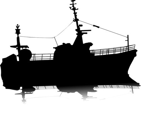 military ship with reflection