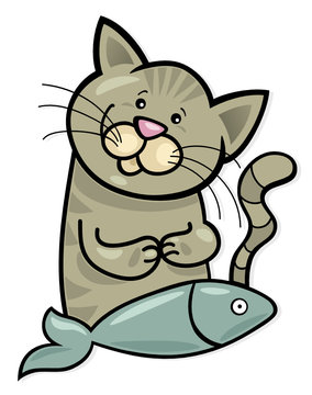 happy cat with fish