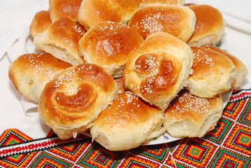 The roll with jam on a plate