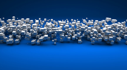 Obraz premium White cubic particles against a red background