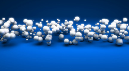White spheres against red background