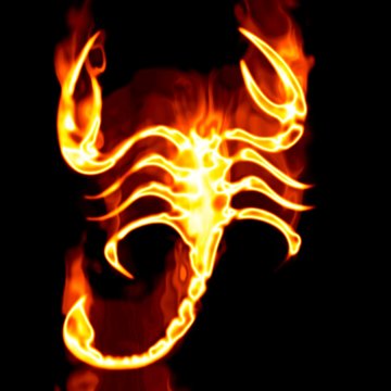 Escorpion surrounded by fire on a white background