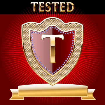 Shield in gold and brilliant with alphabet elements