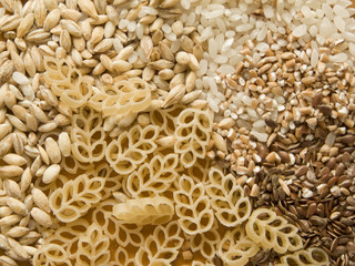 Closeup of the different kinds of groats.