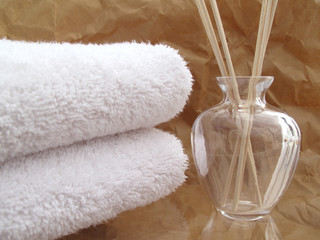 Clean White Spa Towels with vase