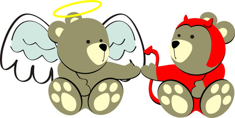 Naklejka premium angel and devil friends teddy bears cartoon in vector format