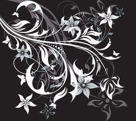 florale Abstraktion auf schwarzem Hintergrund