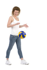 woman with colored ball closeup