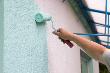 painting wall with a roll in green © Khorzhevska