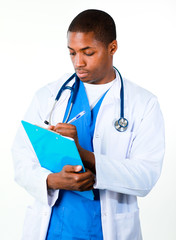 Handsome doctor with a clipboard