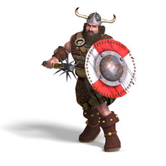fantasy dwarf with spike club and shield