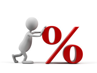 3d cartoon man with percent symbol.