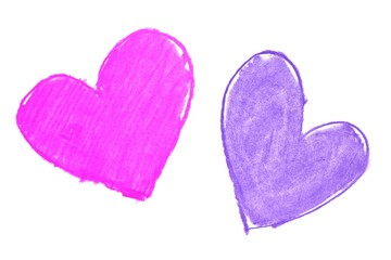 Colorful hand painted heart shapes draw