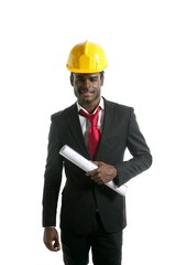 African american architect engineer yellow hardhat