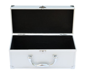 Silvery suitcase on the white background.  (isolated)