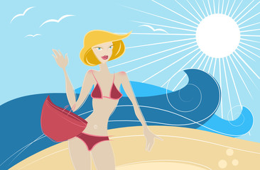 fashion girl on the beach vector