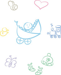 Clipart-Set: Baby, Spielzeug und Tiere