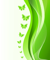 Abstract green background with butterflies
