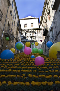 Spring decoration in the streets of Girona Spain.