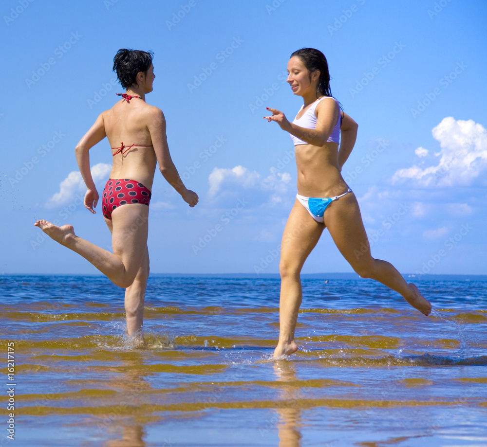 Sticker active girl on a beach