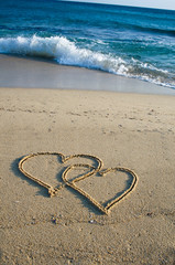 Fototapeta na wymiar Two Hearts in the Sand