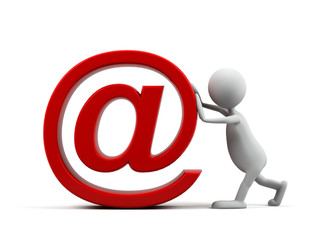 3d cartoon man  with email symbol.