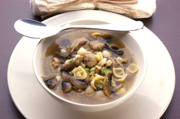 Beef soup with organic and homemade noodle