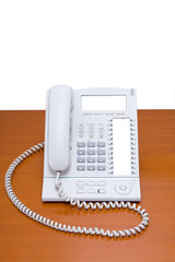 modern telephone on wooden table