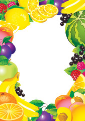 Beautiful fruits frame and sample text. Vector art-illustration.