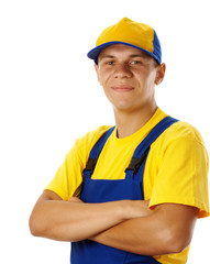 Young worker fold his arms and smile