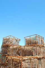 Old fishing cages in the port of Cascais, Portugal