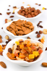 Dried fruit and nuts isolated on white