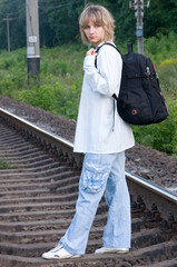 Woman and railroad