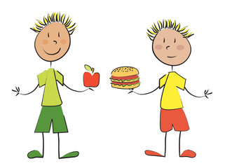 2 enfants pomme hamburger