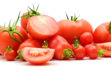 bio fresh red tomatoes on white background