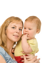 closeup portrait of the mother with young daughter