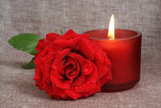 Red Rose And Red Candle