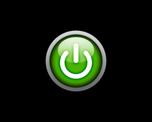 Green Power button on black background