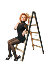 Fototapeta premium Beautiful red girl on white background
